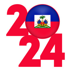 Happy New Year 2024 banner with Haiti flag inside. Vector illustration.