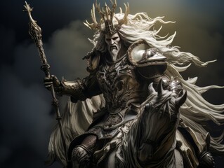 White horseman of apocalypse warrior in golden armor riding white horse AI