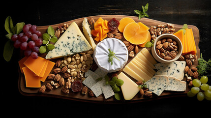 Fototapeta na wymiar delicious plate of cheeses Generative AI