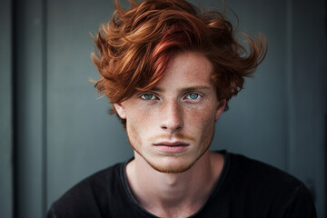 Generative ai modern technology portrait of attractive young man red hairstyle