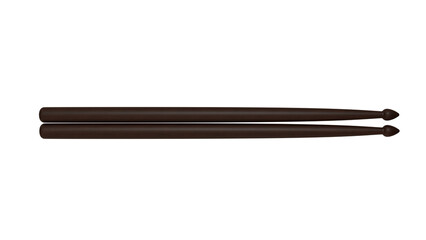 Pair of dark wood drumsticks isolated on transparent and white background. Music concept. 3D render