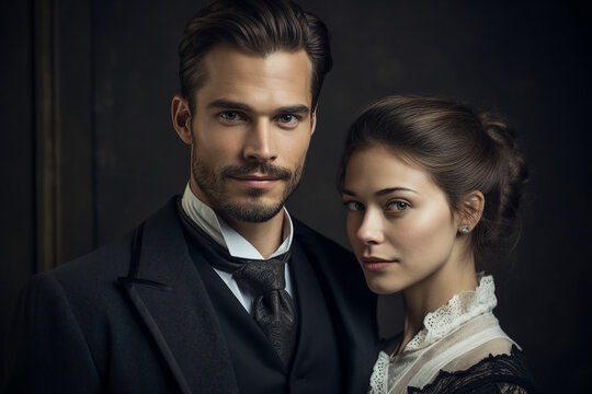 Image created with generative AI of a young elegant couple together