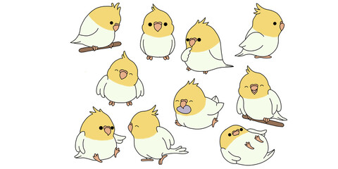 Cute birds created in colorful illustrations.