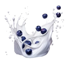 Poster Fruit splash isolated on transparent background. Splash of blueberry milk © Tombomumet Studio
