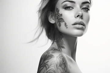 Portrait of beautiful tattoo artist woman created with generative AI technology - obrazy, fototapety, plakaty