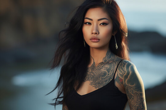 Picture generative ai image of glamour woman with tattoo on her body