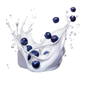Fruit splash isolated on transparent background. Splash of blueberry milk