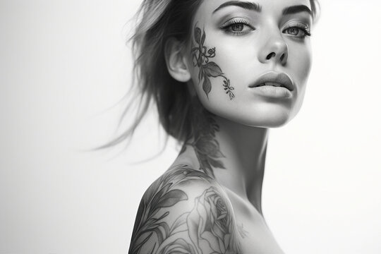 Portrait of beautiful tattoo artist woman created with generative AI technology