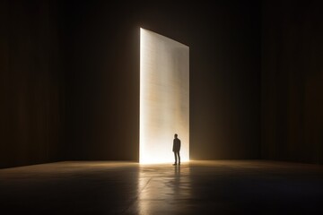 Man in front of a light. Gateway concept