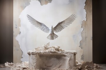 Holy Spirit over a broken piece of cement. Christian concept of faith and hope