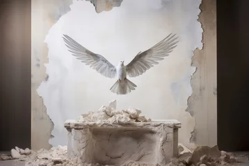Fotobehang Holy Spirit over a broken piece of cement. Christian concept of faith and hope © Faith Stock