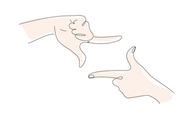 手のラインアート　写真を撮るポーズ(人から見た手)