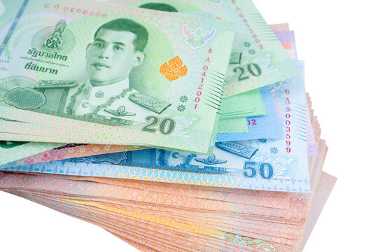 Close up 20 50 1000 baht.  Banknotes of the Thailand.