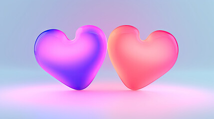  two hearts shaped like a couple of people on a blue and pink background.  generative ai