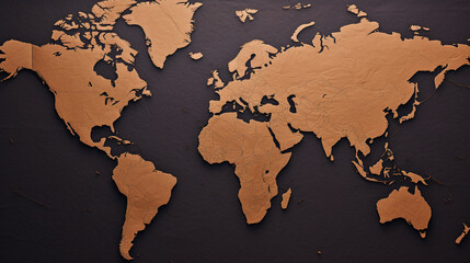 Brown world map on dark surface