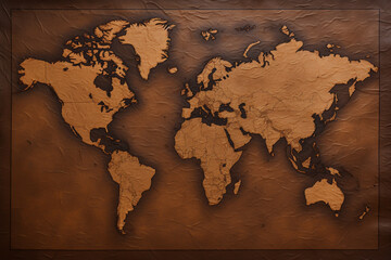 Brown world map on textured surface
