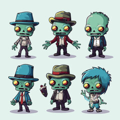 Vector set of cartoon zombies