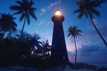 lighthouse on a tropical island at night. Generative AI