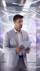 Fototapeta premium A 3D Business Man In A Modern Office Space , Background Image, Best Phone Wallpapers