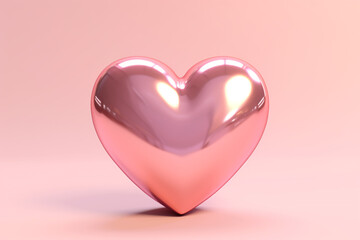 Love, care, family, Valentine Day concept. Pink chrome heart shape object or balloon on plain background with copy space