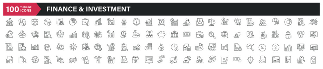 Financial and investment thin line icons. Editable stroke. For website marketing design, logo, app, template, ui, etc. Vector illustration.