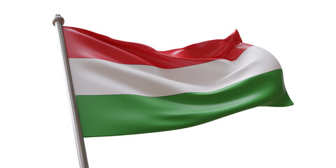 Hungary flag waving isolated on white transparent background, PNG.