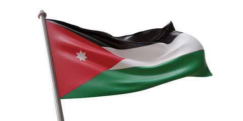 Jordan flag waving isolated on white transparent background, PNG.