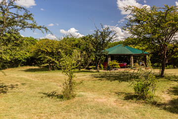 Fototapeta na wymiar Gazebo in a camp near Masai Mara National Reserve, Kenya