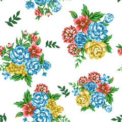Gouache Illustration Chic rose pattern title and seamless pieces suitable for printing on fabric and paper or scraps of paper.