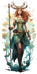druid enchantress fantasy drawing of a lady fairy tale feminine - by generative ai
