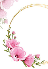 Pink flower circle frame invitation background