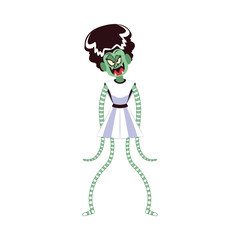 The Bride of Frankenstein Character of Hallowen Isolated Retro Cartoon Vector