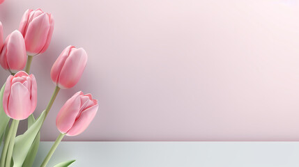  a bunch of pink tulips are in a vase.  generative ai