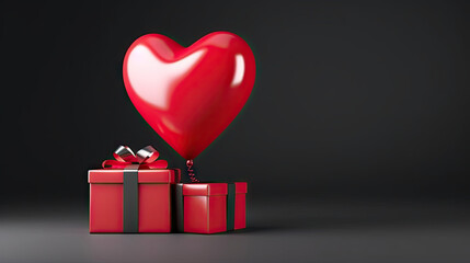  a heart shaped balloon sitting on top of a gift box.  generative ai
