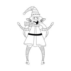 Elf Character for Merry Christmas, Isolated in Retro Cartoon Style