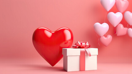  a gift box with a bow and a heart shaped balloon.  generative ai