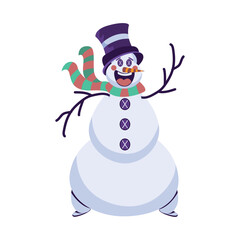 Snowman Character for Merry Christmas, Isolated in Retro Cartoon Style