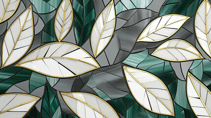 stained windows leaves nature background - by generative ai