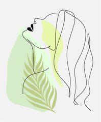 Woman head vector lineart illustration. One Line style drawing. Woman Line Art Minimalist Logo.