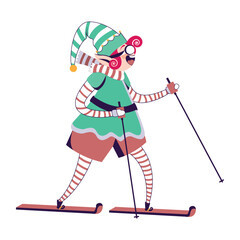 Elf Character for Merry Christmas, Isolated in Retro Cartoon Style