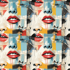Beauty faces in art collage seamless pattern for wallpaper or background