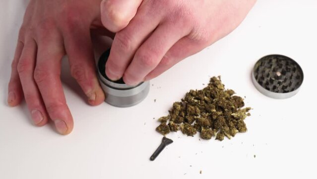 Broll Footage Of Weed Grinder Marihuana Joint And Marihuana High