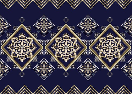 thai art pattern in style Digital textile ethnic abstract, embroidery, paisley, motive floral red on black background traditional style design for carpet, silk, scarft, decorative, pilow, fabric, back