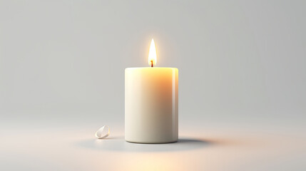 Fototapeta na wymiar a white candle with a single light on a white surface. generative ai