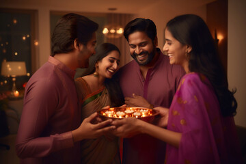 Members of an Indian family sharing sweats on the occasion of Diwali festival
