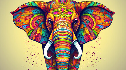  an elephant with a colorful pattern on its face and trunk.  generative ai