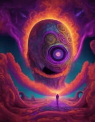AI illustration of a male in awe in front of a mysterious, alien-like spiritual being - obrazy, fototapety, plakaty