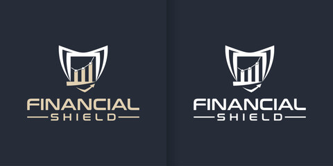 Shield financial business success icon logo vector set. Collection of protection community logo vector templates