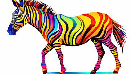  a colorful zebra standing on top of a blue puddle of water.  generative ai