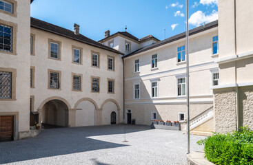 Novacella Augustinian Abbey in the municipality of Vahrn in the northern Italian province of South Tyrol, Brixen, Bressanone, juni 12, 2023 - abbey boarding school